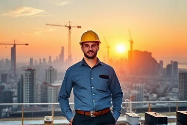 Civil engineer on construction site, symbolizing career growth and future.