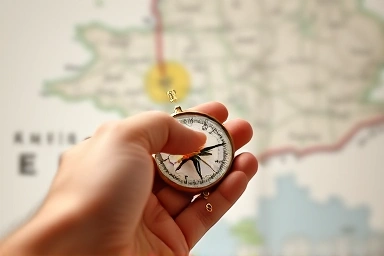 Hand holding compass, symbolizing career path decision