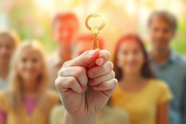 Hand reaching for a key symbolizing opportunity for all ages.