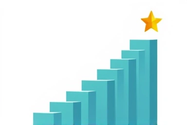 Career progression stairs towards a star.