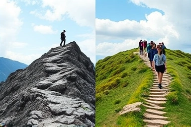 Diverging paths symbolizing qualification difficulty and accessibility.
