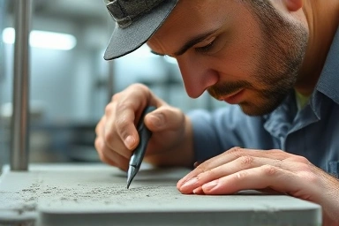 Technician performing concrete slump test in lab
