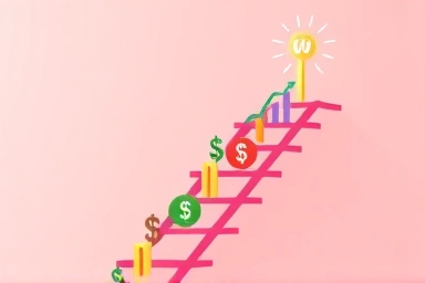 Ladder of financial symbols leading to career success.
