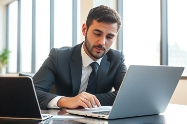 Professional studying financial data for career advancement.