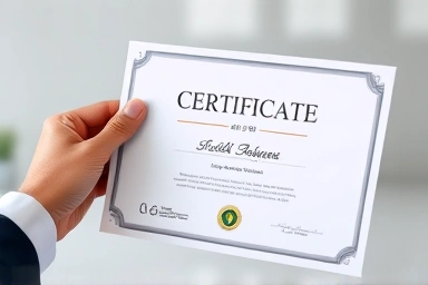Close-up of a professional certificate symbolizing achievement and career.
