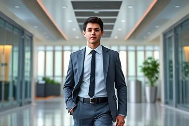 Young professional achieving career success in a modern office.