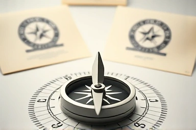 Symbolic compass guiding towards success in public service.