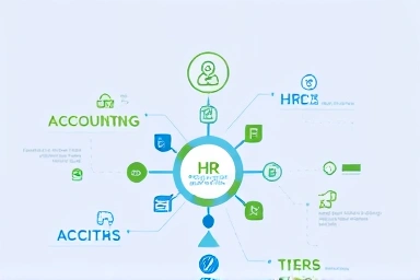 Infographic of ERP business modules and data flow