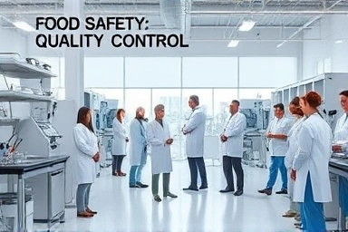 Food quality control and safety professionals collaborating in a lab.