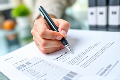 Hand holding English resume in professional setting.