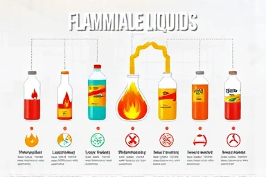 Infographic of flammable liquid types for hazardous materials certification.