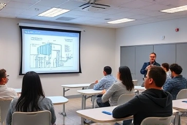 Students learning HVAC online with holographic instructor