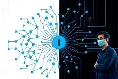 Cybersecurity network diagram, problem-solving, professional.