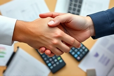 Symbolic handshake representing career advancement in accounting