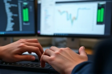 Hands using accounting software on a computer