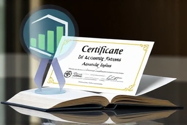 Accounting exam success symbol: certificate and software