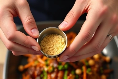 Precise measurement of ingredients for Korean cooking.