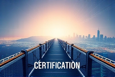 Digital bridge connecting to a futuristic IT career city.