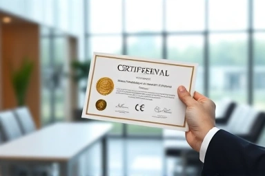 Financial certification document in a modern office.