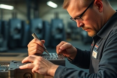 Skilled artisan crafting a precision metal mold.