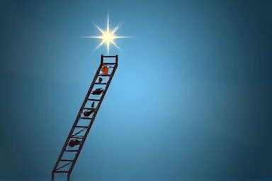 Symbolic ladder of industrial components to career success.