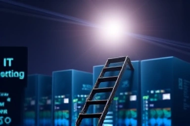Symbolic IT career ladder made of computer parts