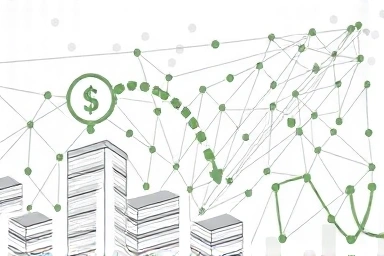 Abstract financial visualization of investment, value creation, and market influence.