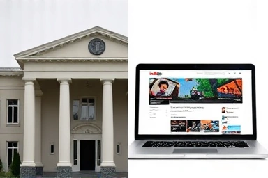 Government office meets digital content creation symbolizing dual roles.
