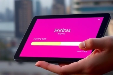 Hand holding tablet showing skill progress bar for IT career
