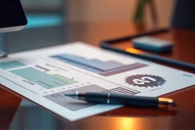 Professional desk with financial elements
