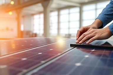 Skilled hands working on solar panel assembly