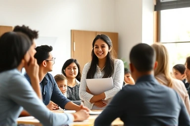 English teacher leading an engaging lesson with students.