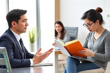 Confident professional speaking and dedicated learner studying for TSC.