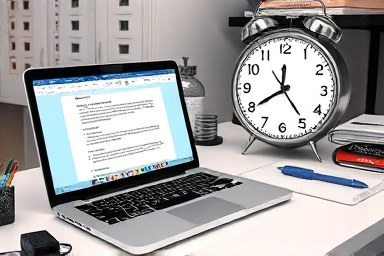 Efficient desk setup for a timed word processing exam.