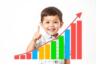 Child's academic progress visualized on an upward graph.