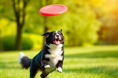 Border Collie catching frisbee in park