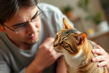 Cat owner observing cat's unusual behavior, vigilance, and care