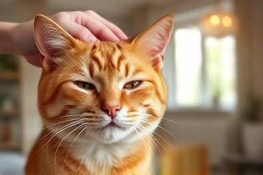 Concerned owner comforts lethargic cat, symbolizing care for feline anemia.