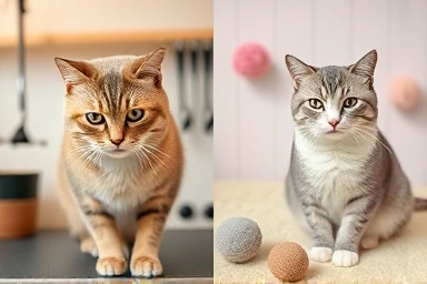 Contrast of stressed vs. relaxed cat grooming environments.