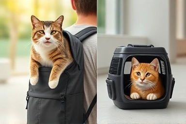 Cat in backpack carrier and cat in carrier comparison