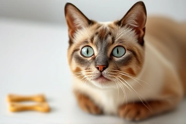Healthy cat and quality dental treats for oral hygiene.