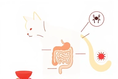 Symbolic illustration of cat digestive health factors.