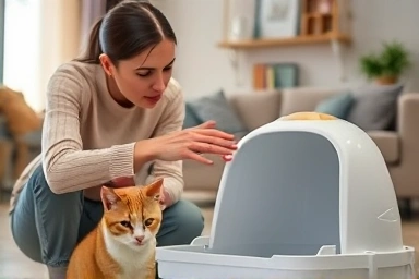 Cat owner caring for a cat with potential urinary issues.