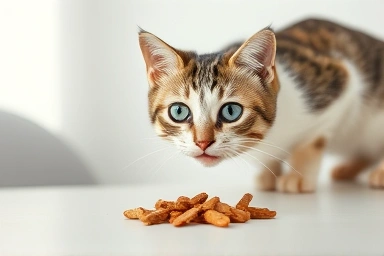 Happy cat with diverse freeze-dried treats