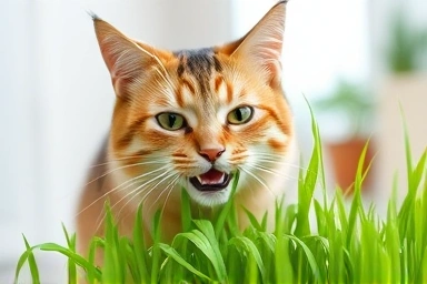 Cat eating healthy cat grass