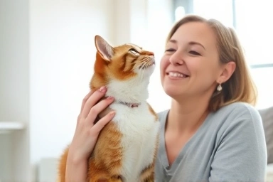 Owner and happy cat enjoying a moment.