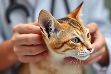 Veterinarian performing a gentle cat ear examination.