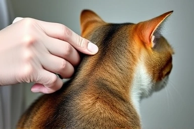 Veterinarian administering cat parasite prevention treatment.