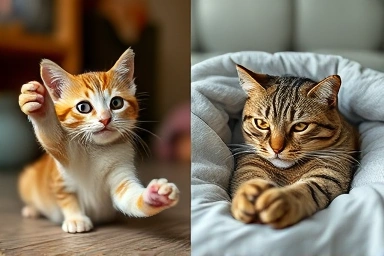 Contrast of a healthy cat versus a cat with mild herpes symptoms.