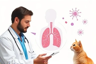 Vet explains cat herpes treatment to owner.